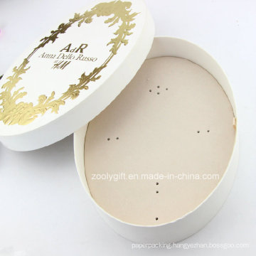 Oval Shape Luxury Beige Jewelry Gift Box with Gold Stamping Logo